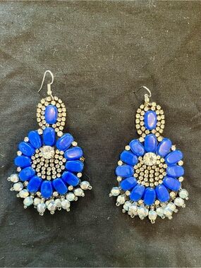 Blue Crystal Statement Drop Earrings - Women Jewelry